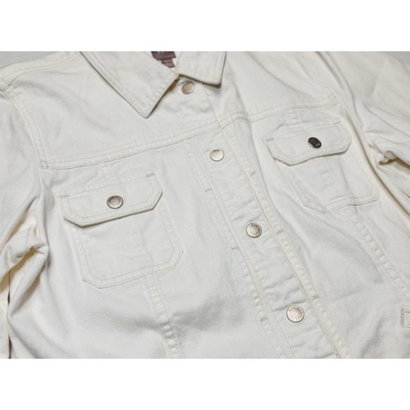 J.Jill Stretch Denim Jacket Womens Large Ivory Cream Button Front Pockets Casual - Picture 5 of 8